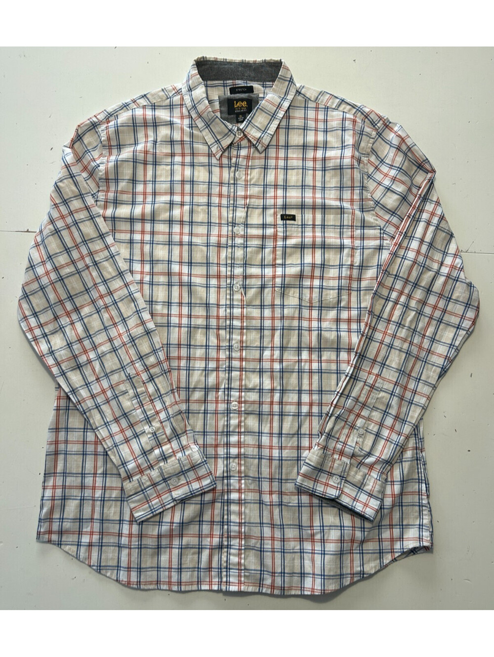 Lee Regular Fit XL Stretch Men's Stripe Button Down Long Sleeve Shirt
